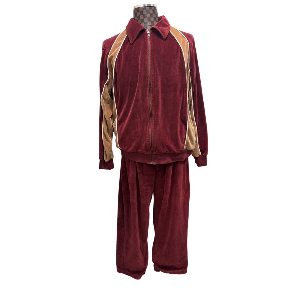 Vtg John Blair Mens Velour Track Suit Size XLG 2-Pc Jacket Pants Red Brown - Picture 14 of 15
